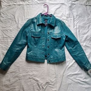 Vintage GAP women's leather jacket, turquoise